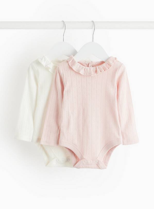 White & Pink Frill Collar Pointelle Bodysuit 2 Pack 3-6 months